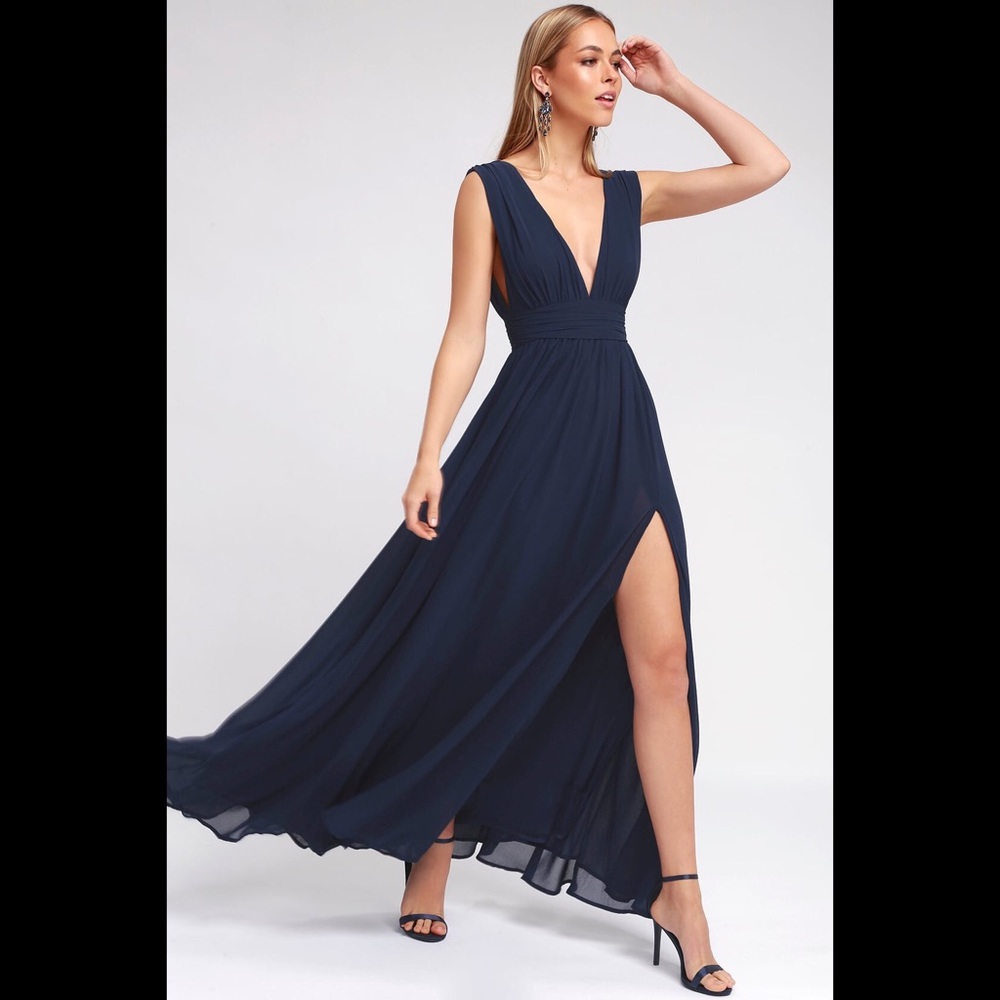 Navy blue maxi dress, prom/wedding